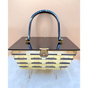 Vintage Dorset Rex Fifth Avenue Gold Metal Basket Weave Purse Black Handle & Top